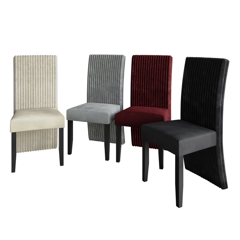 Corduroy Black Wooden Dining Chair with 4 Corduroy Fabric