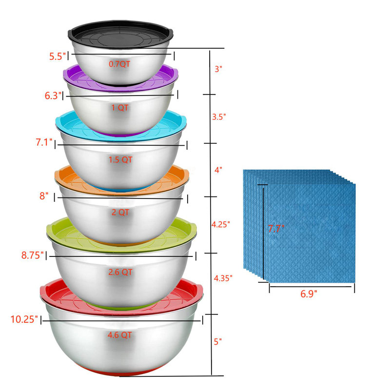7.6 Qt.,, 4.6 Qt., 2-Piece Stainless Steel Mixing Bowl Set 7.6 Qt.,, 4.6 Qt., 2-Piece Stainless Steel Mixing Bowl Set