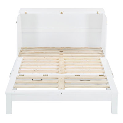 White Bed With Profuse Storage Compartments - Maximize Room Space In Homes. Full Size For Comfort. Store Pillows, Clothes, Neatly. Design. Charging Available. Easy To Assemble. 75.1In Length X 56.7In