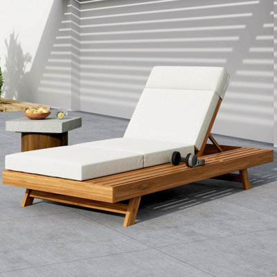 Ensemble de méridienne avec appui-tête, espace disponible sur un côté, bois d'acacia avec coussins de salon résistants à l'eau