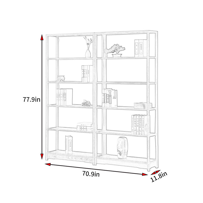 Nouvelle bibliothèque de style rétro chinois, (4 tablettes) H 77,9 po x l 70,9 po x P 11,8 po