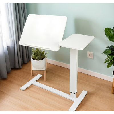 White Bedside Height - Adjustable Stand With Wheels, Smooth Moving For Laptop And Reading Mobile Rolling Table In White, Laptop, Safe Bed