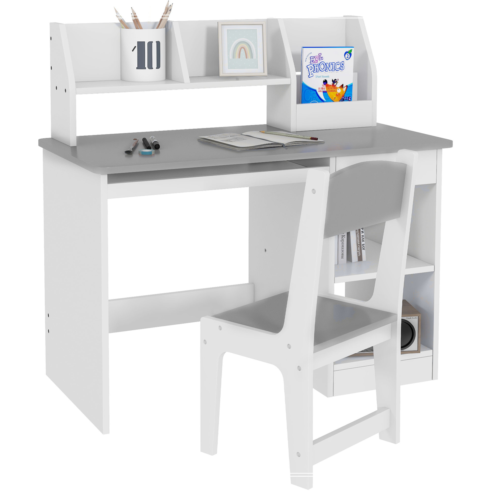 Oliver Qaba Kids Desk and Chair Set with Storage, Study Desk