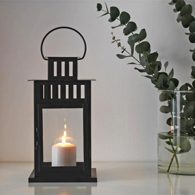 5.5X5.5X11" Black Lantern Tempered Glass Panel Decorative Candle Lantern Indoor Hanging For Garage, Outside, Indoor, Garden, Yard, Home Decor(Not Included LED Candle) CCB06ECD0BC8472FAD7053F28D163825
