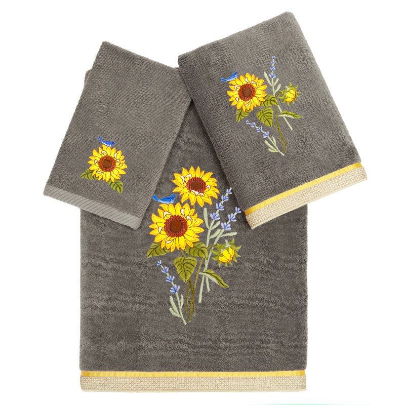 Azade 3 Piece 100% Turkish Cotton Towel Set, Charcoal