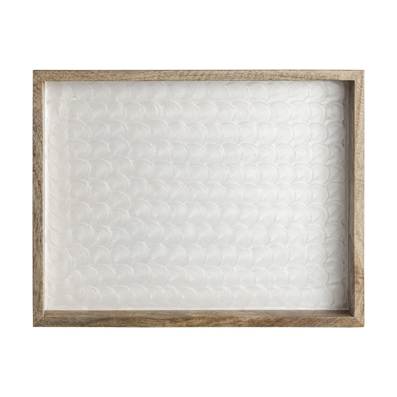 Plateau en bois de manguier naturel avec émail blanc perle