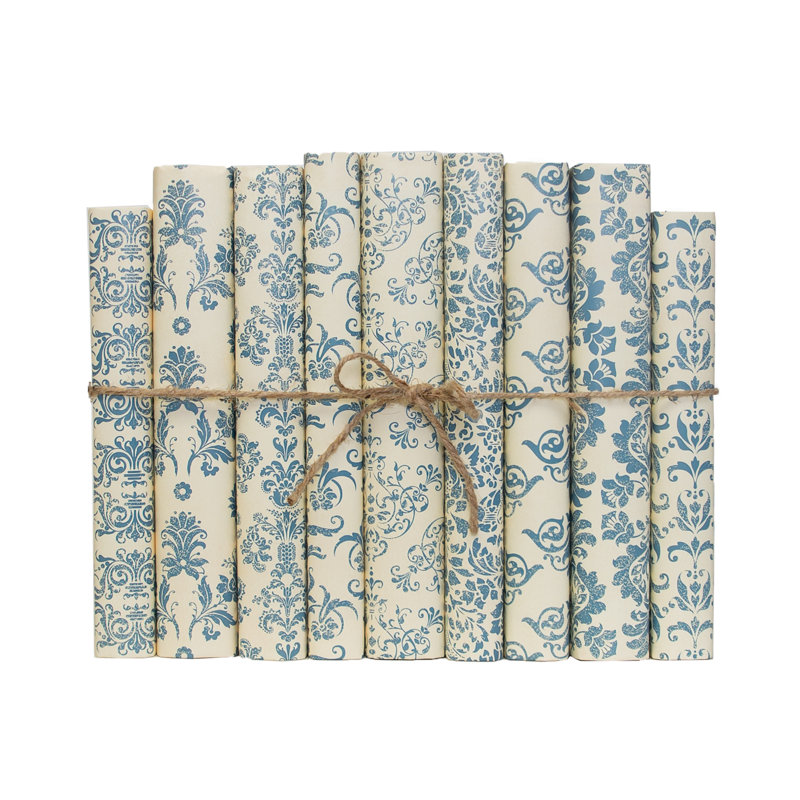 Motif damassé bleu enveloppé, 9, Bleu / crème