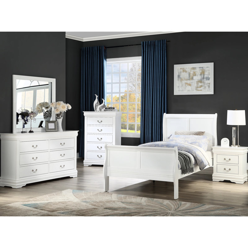 Lit de chambre blanc, lit double, en bois massif avec cadre de lit de taille pour chambre à coucher, style transitionnel