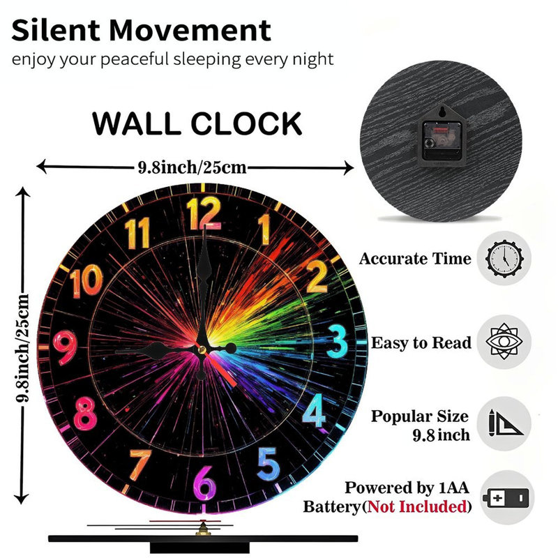 Rainbow Clock Wall Art Home Decor