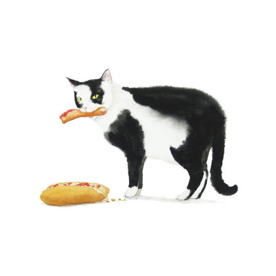 Black Cat And Hot Dog 1 Piece Wrapped Canvas Wall Art