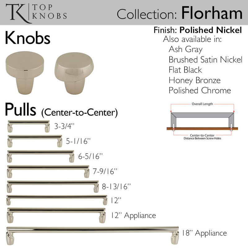 Florham Appliance Pull, Polished Nickel, 12" Center to Center