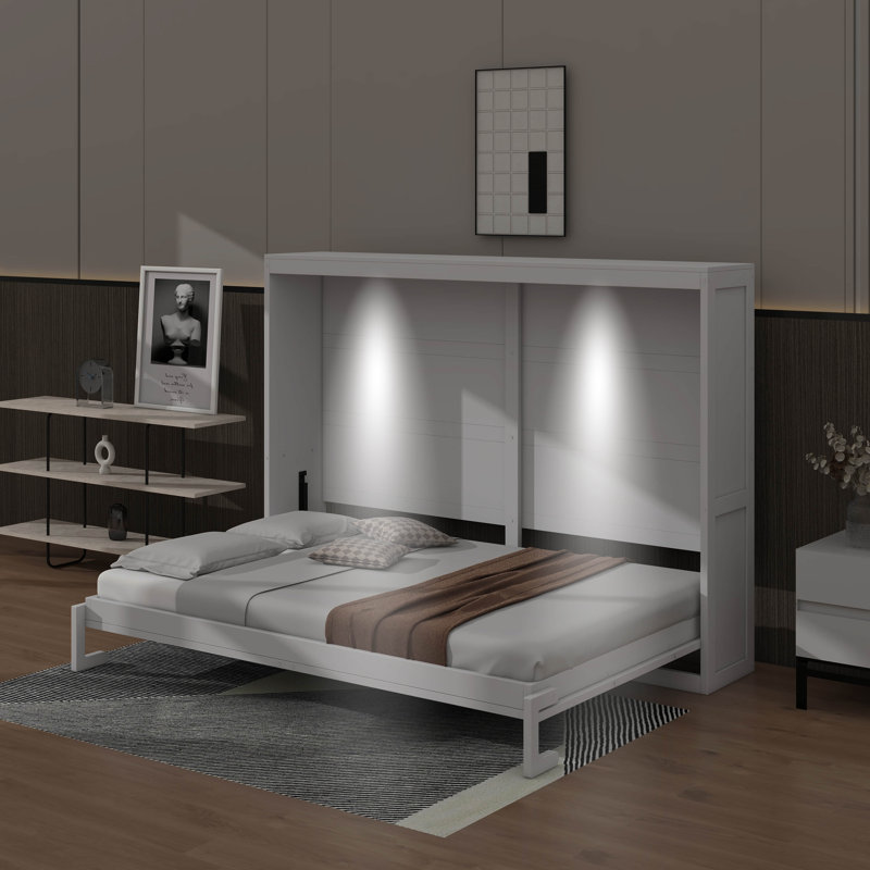 Grand lit escamotable avec DEL, Blanc