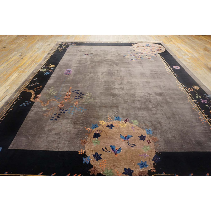 Gray Background Antique Room Size Floral Chinese Deco Rug