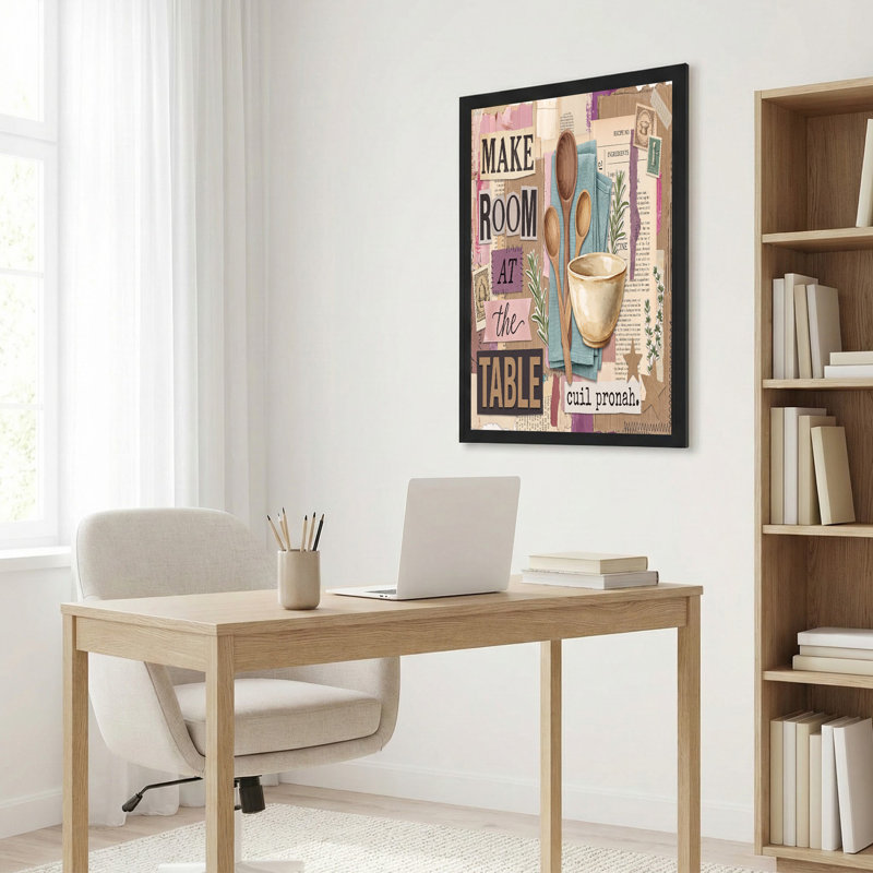 «Make Room At The Table» avec des cuillères en bois et un bol, art mural sur toile, H 16 po x l 24 po