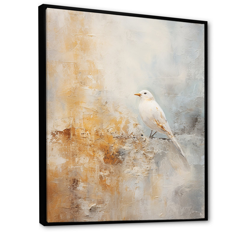 Goéland beige sur une impression sur toile, Cadre flottant noir, H 20 po x l 12 po x P 1 po