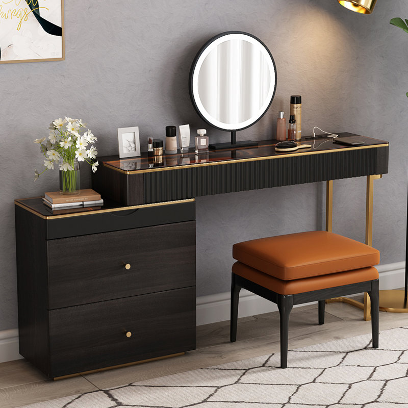 Dressing Table with Mirror, Black/Brown