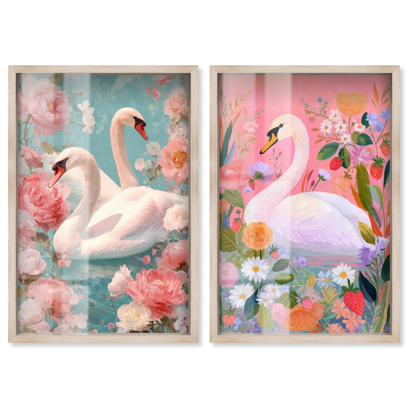 Dreamy Swans Glam Art , Crème, crème, H 16 po x l 11 po