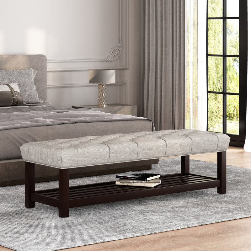 Banc de rangement en bois massif Arzetta, Beige