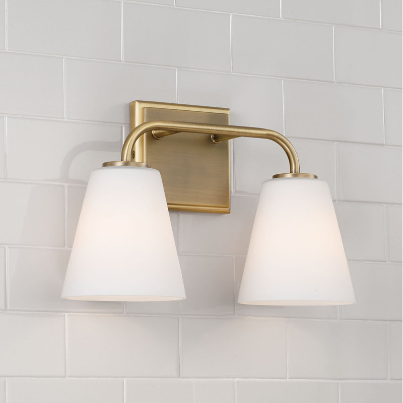 Crete 2 Light Frosted Dimmable Vanity Light, Aged Brass