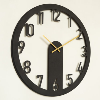 Horloge murale élégante en métal, noir et or, 18,9 po x 18,9 po | Fabrication 100% acier, épaisseur: 0,05 pouce | Mécanisme silencieux pour des espaces de vie paisibles, décoration élégante pour toute pièce