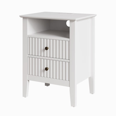 Modern Fluted Nightstand With Charging Station And 2 Drawers by Winston Porter