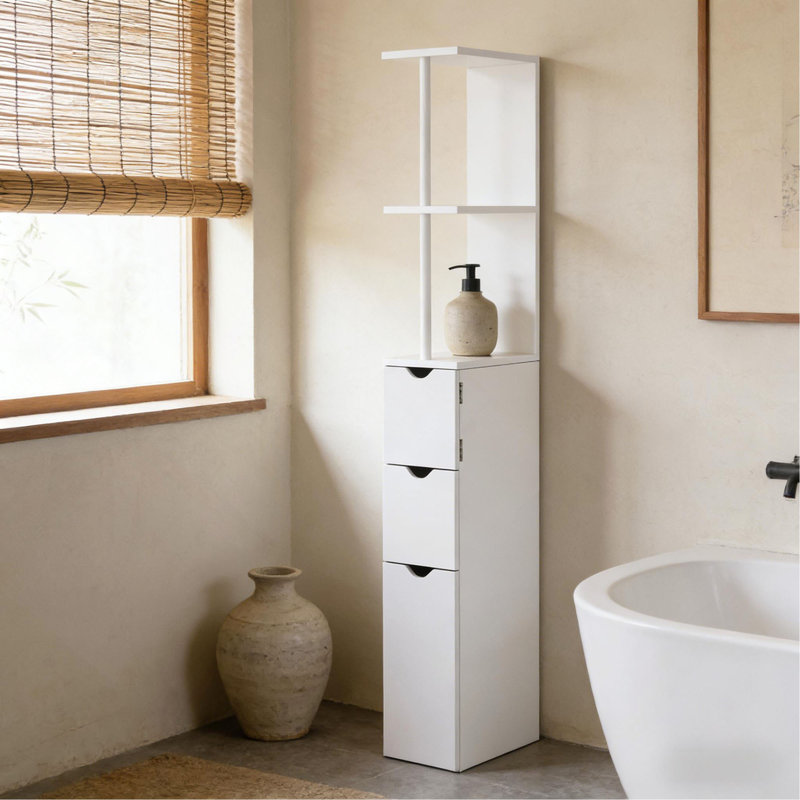 Narrow Storage Tower,Side Floor Organizer,Bathroom Storage Cabinet, White