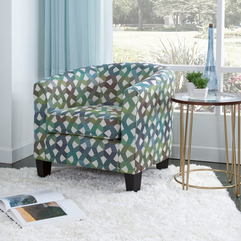 Ellen Enzo Upholstered Barrel Chair, Fairyland Green/Blue 100% Polyester