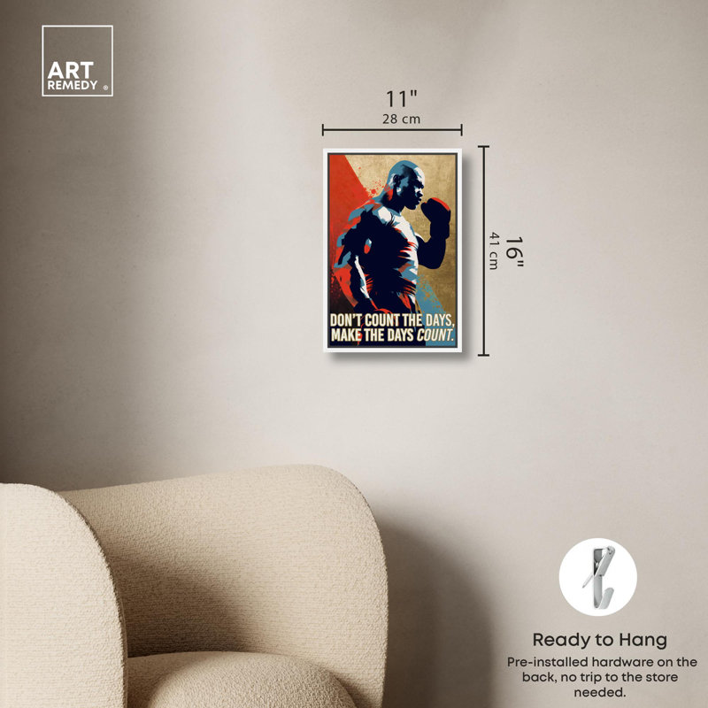 Make the Days Count Boxing Canvas Boxing Poster Art by Art Remedy, 16" H x 11" W, White Framed