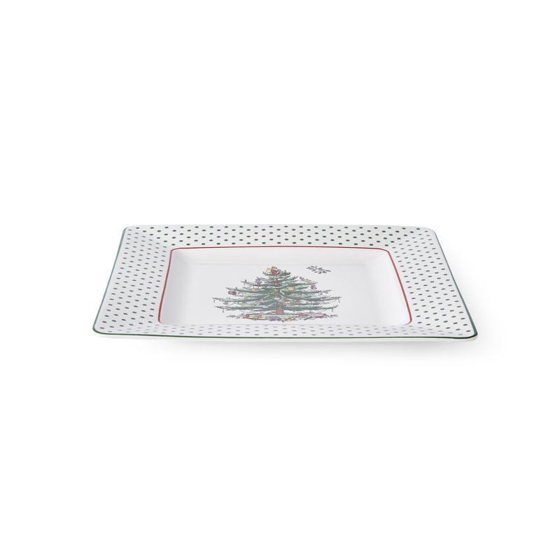 Christmas Tree POLKA DOT SQUARE PLATTER 10"
