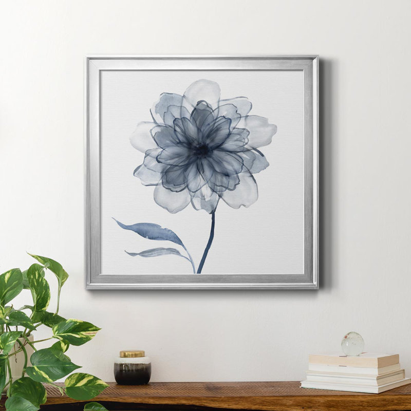 Indigo Bloom IV - Peinture sur toile encadrée, H 22,5 po x l 22,5 po x P 1,5 po, Argent