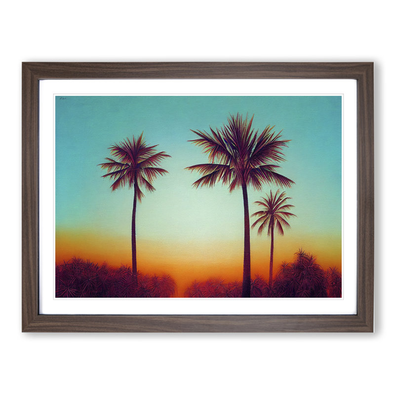 XH1022-6773X Palm Tree Sunset Vol.3 1 Piece Single Picture Frame Wall Art, 25cm H x 34cm W x 2cm D, Walnut