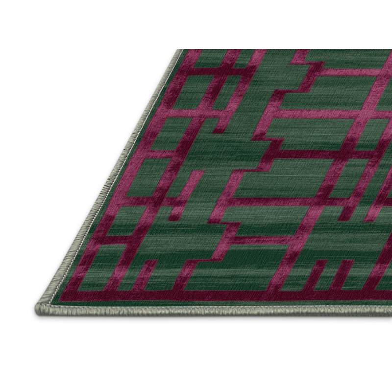 Machine Washable Trellis Green Area Rug, Square 8'