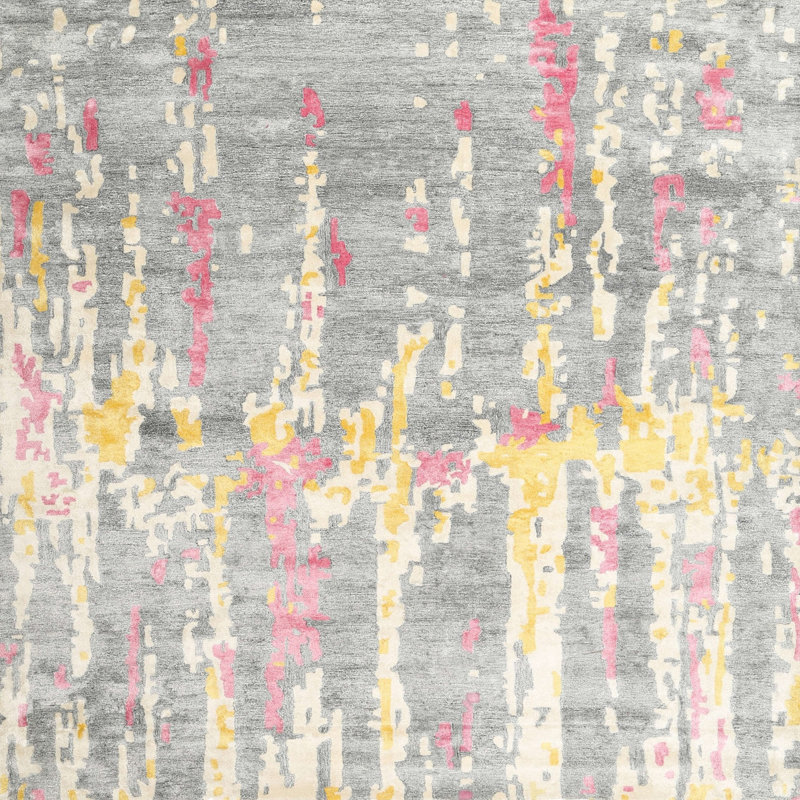 Tapis abstrait beige / gris / rose, Carré 5 pi