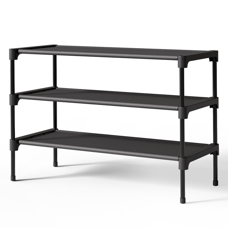 Shoe Rack - Non-Woven Shoe Rack Shelf, Shoe Organizer for Closet, Entryway, Garage & Corridor, Stackable Shoe Shelves, 27.5" Wide - 3 Tier, Black