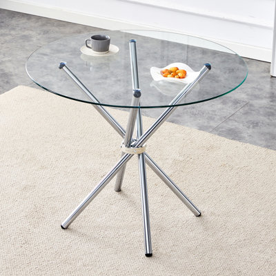 Table de salle à manger ronde en verre transparent avec une forme unique pour 4 à 6 personnes