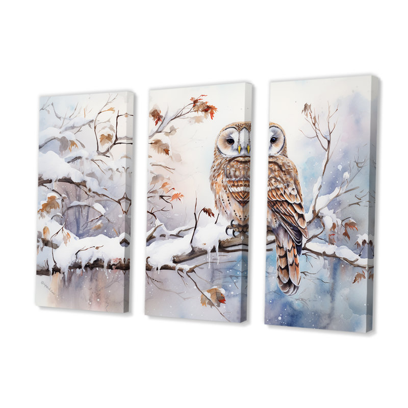 «Winter Snowy Owl Charm Landscape», ensemble d'art mural neige, H 28 po x l 36 po