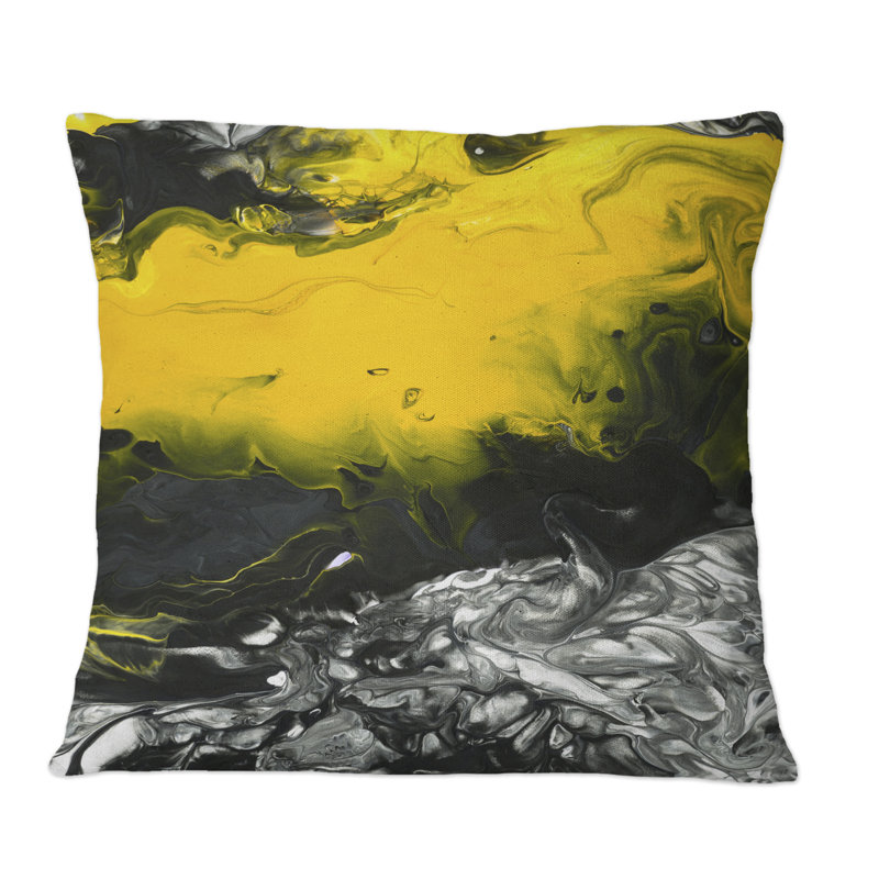 Jaune, jaune, noir, blanc, liquide, Art III - Coussin décoratif imprimé moderne, 16 po x 16 po