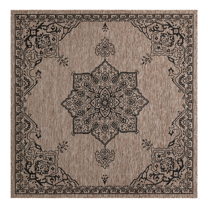 Cracraft Oriental Black/Beige Indoor/Outdoor Area Rug, Square 7'10"