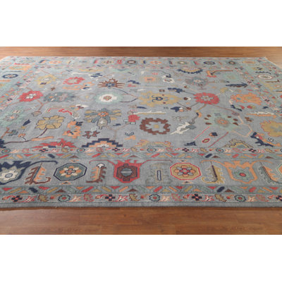 Gray Floral Oushak Oriental Large Rug 12x15