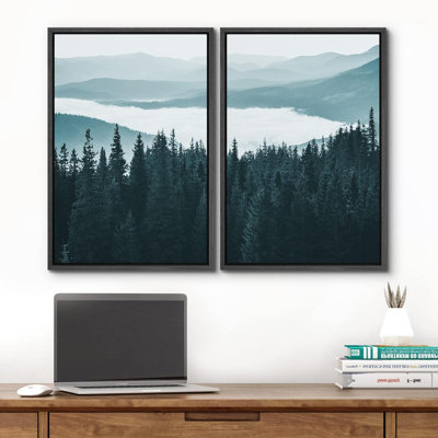 «Pine Tree Forest Mountain Range Valley Nature Landscape», impression sur toile, 2 pièces