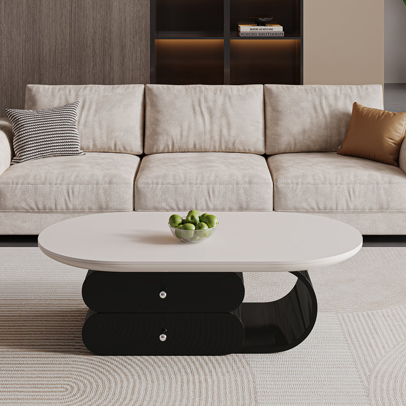 Table basse de style moderne, H 16,14 po x L 47,24 po x l 23,62 po, Plateau blanc / base noire