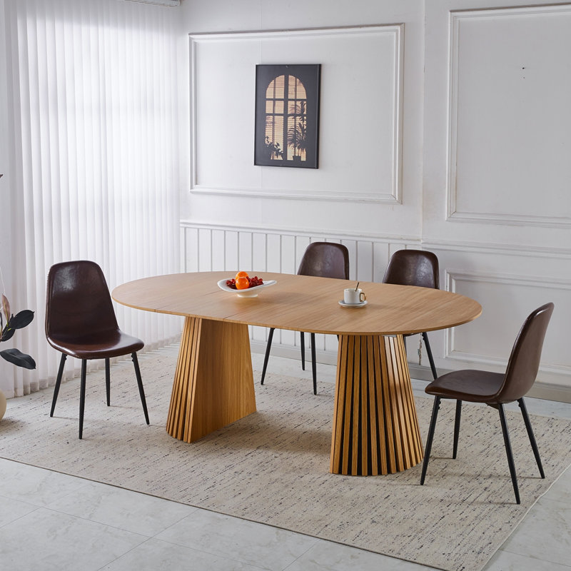 Ensemble de salle à manger 1 + 4,5 pièces, table de salle à manger à pieds en métal Mid-Century pour 4-6 personnes avec plateau en panneau de fibres à densité moyenne, table de salle à manger à piédestal, table basse de loisirs