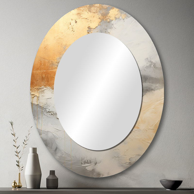 Décoration de miroir mural beige et or Minimalisme tempêtes I - Beige, H 43 po x l 33 po