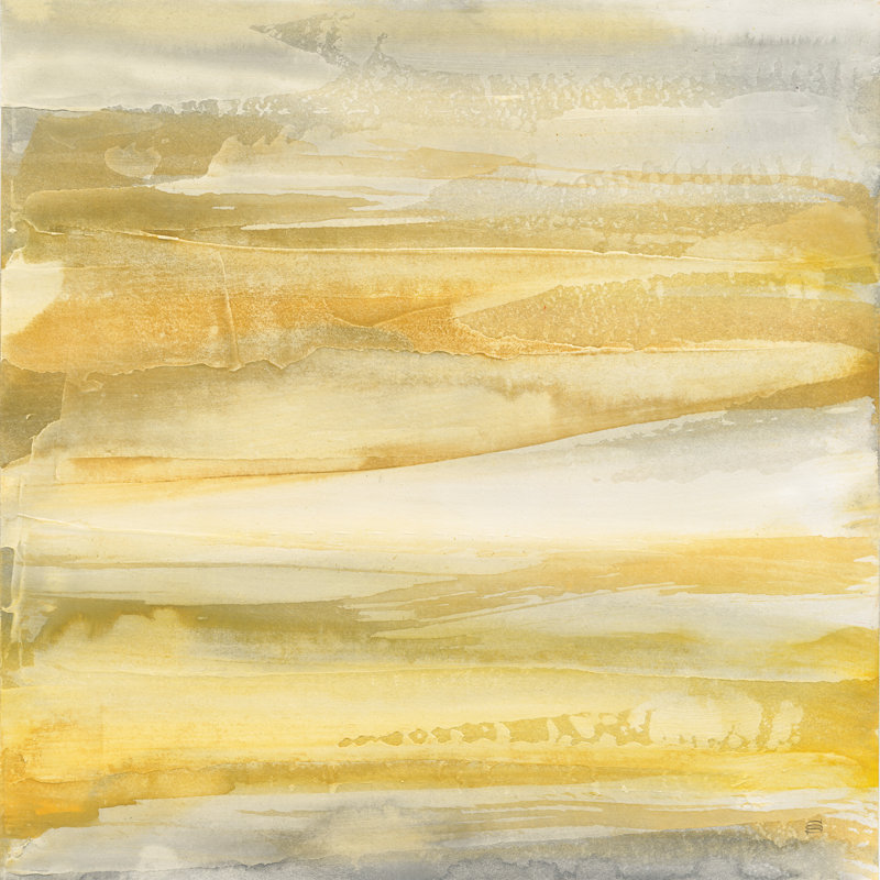 «Gray and Gold» par Chris Paschke - peinture sur toile tendue, H 36 po x l 36 po, Non, Cadre flottant noyer
