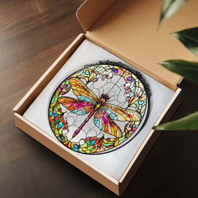 Libellule colorée, vitrail, art circulaire, vitrail, panneaux pour vitrail