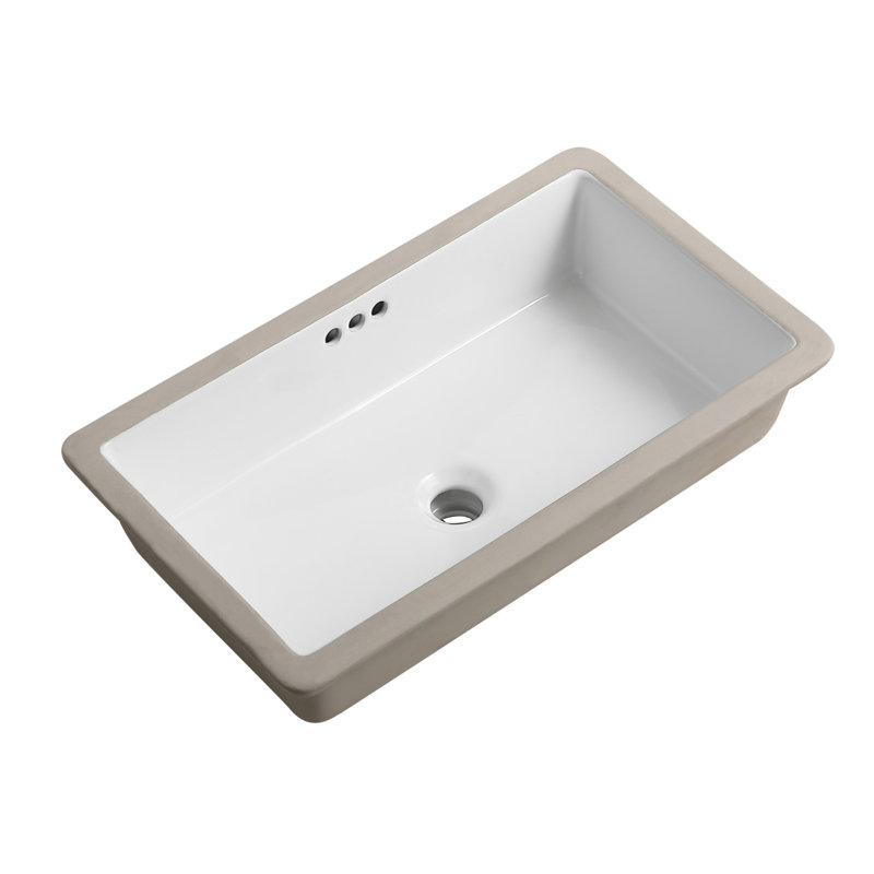 KARAMAG 24" Undermount Bathroom Sink Rectangular Deep Bowl ith Three Overflows White