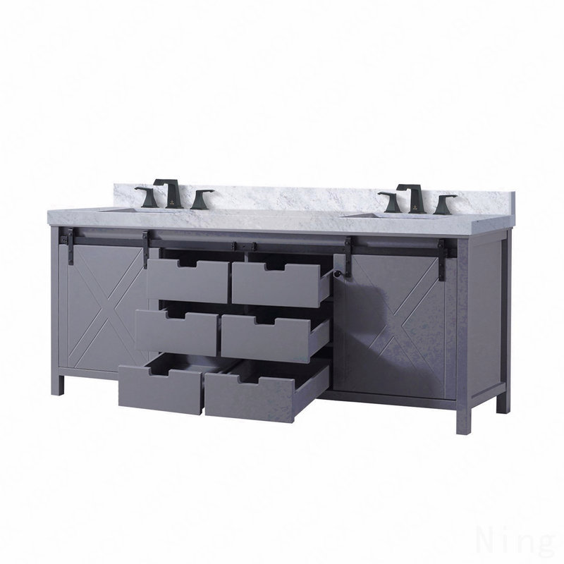 Ensemble de meuble-lavabo double 84 po x P 22 po avec comptoir en marbre de Carrare et robinet