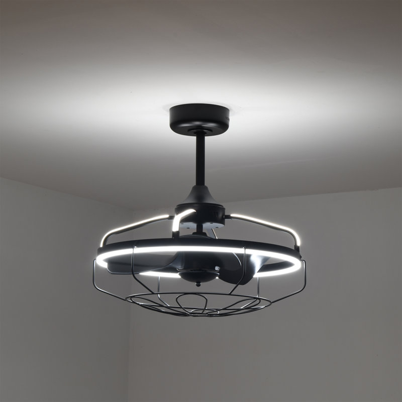 Ventilateur de plafond lustre à 3 pales 24,87 po avec télécommande et ensemble d'éclairage inclus, Noir mat