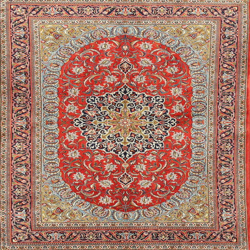 Tapis rouge/beige/noir traditionnel, Rond 5 pi