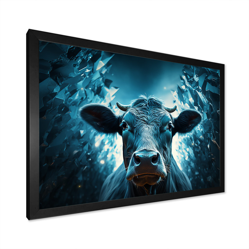 Portrait d'une vache bleue, Cadre simple noir, H 24 po x l 32 po